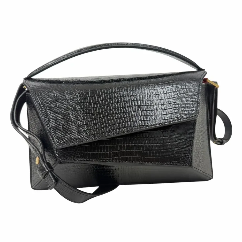 Mlouye Small Naomi Crossbody Bag Lizard Emboss Leather Top Handle Bag Black Red